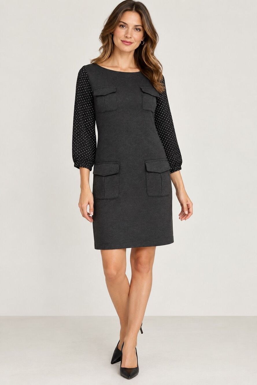 Love Moschino Charcoal Polka Dot Sleeve Pocket Shift Dress Size 6
